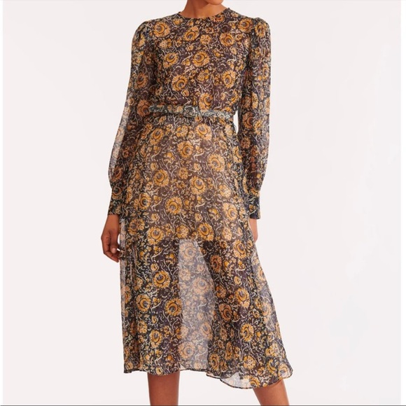 Veronica Beard Oneida Floral Long-Sleeve Silk Midi Dress Small - Picture 2 of 8